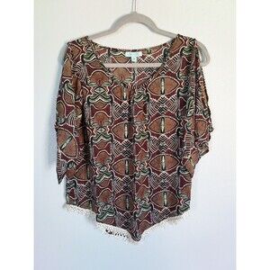 Anthropologie She & Sky Womens Medium 3/4 Slit Sleeve NEW Silk Polyester